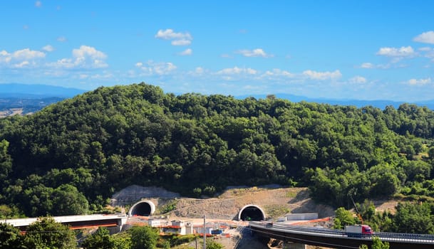 The Construction Site of Two Tunnels in The Italian Alps