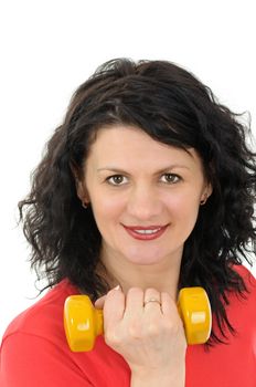 woman with dumbbells  isolated on white background