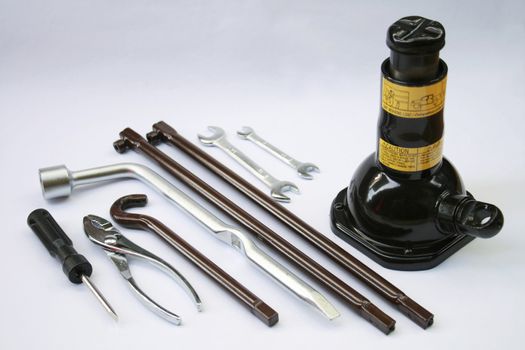 car tool set for changing flat tires
