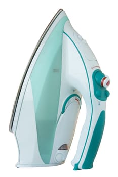 Modern electric iron with a corrosion-proof sole it is white - green color