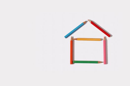 crayons make  plan of small  house