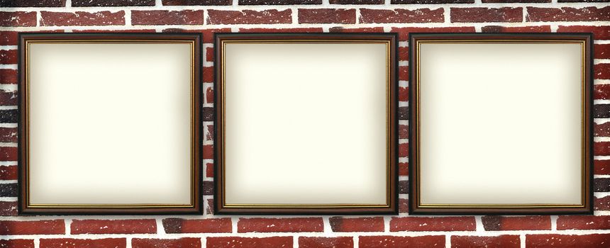 art  photo frame on a brick wall. urban exhibition