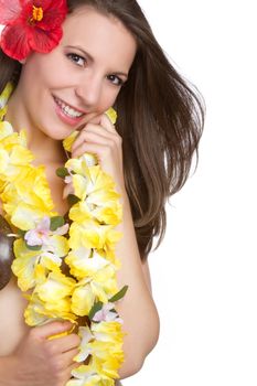 Tropical hula woman wearing lei