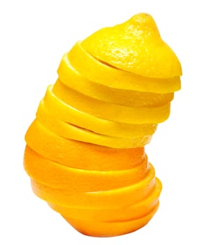 orange with lemon cut with segments on white background