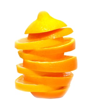 orange with lemon cut with segments on white background