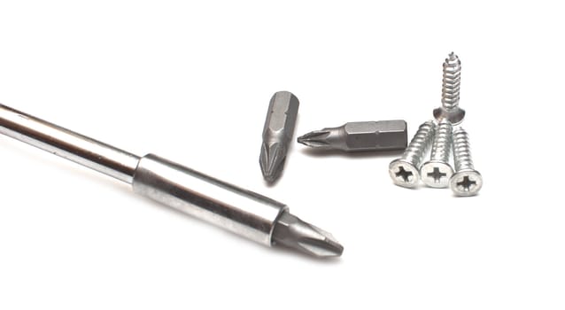 screwdriver with different nozzles isolated on a white background