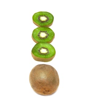 segments of juicy fruit kiwi in the form of exclamation mark