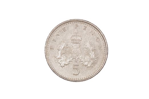 Close up of 5 pence piece