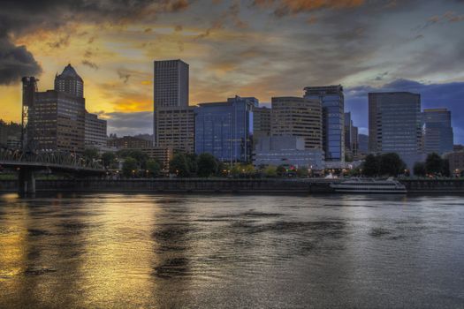 Dramatic Sunset Sky Over Portland Oregon Skyline 2