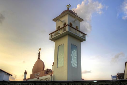 Muslim Mosque Temple in Singapore against Sunset Sky