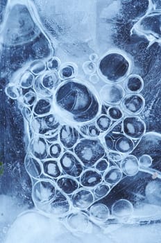 Close-up of the texture of ice with air bubbles