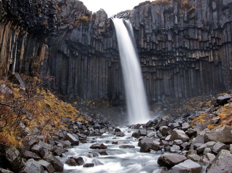 Svartifoss waterfall, with its typical basalt columns in Skaftafell national park, Iceland