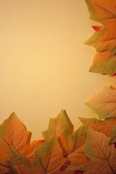 Decorative autumn leaves on an orange background. Add your text to the background.