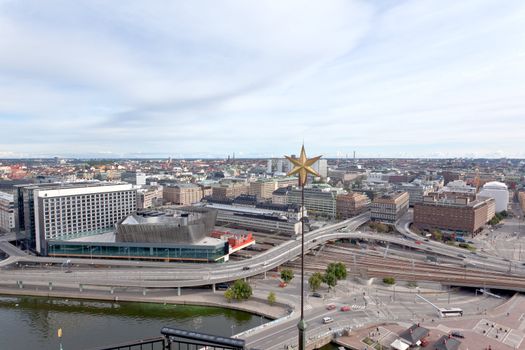 Aerial view of the Stockholm City Sweden form top of City Hall tower