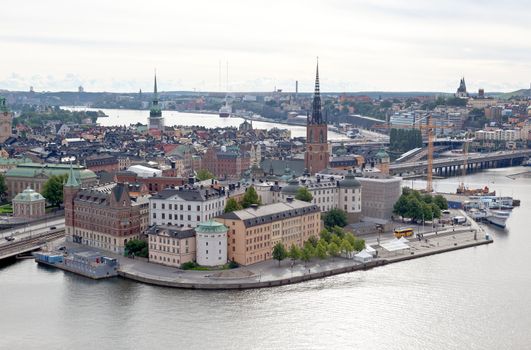 Aerial view of the old town Stockholm Sweden form top of City Hall tower