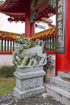 Dragon Stone Statue by Chinese Temple Main Entrance