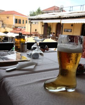Beer in a glass in Greece
