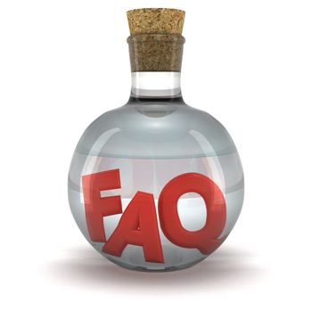 Red word FAQ in the bottle with transparent liquid