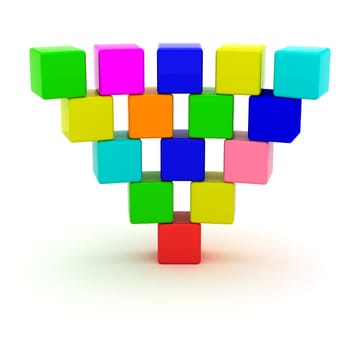 Inverted pyramid from toy cubes isolated on the white background