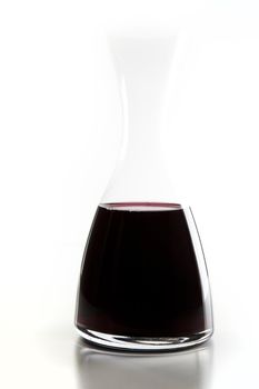 Outlines of wine carafe and  with red wine on white background.