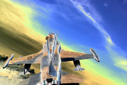 Fighter jet in the clouds pop art