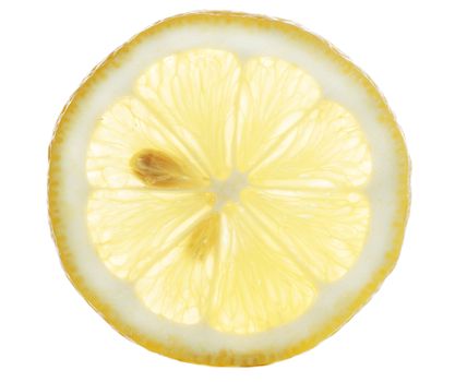 A yellow section of a lemon isolated over white