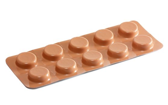 Closeup view of pills pack isolated over white.