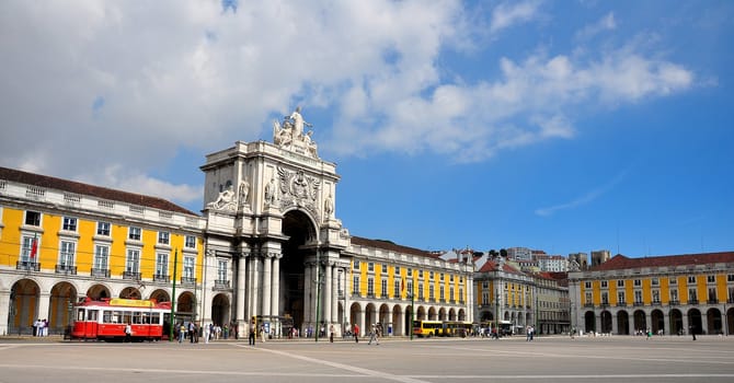 Statue of King Jose I in the center of the famous Commerce Square also known as Terreiro do Paco in Lisbon, Portugal
