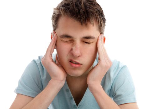 A person suffering from a migraine or severe headache pain discomfort.