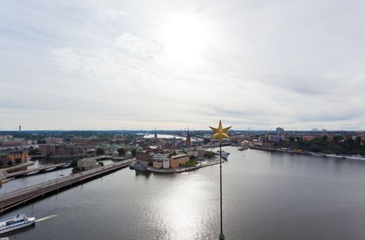 Aerial view of the old town Stockholm Sweden form top of City Hall tower