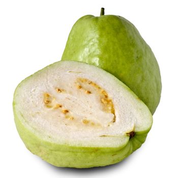 Guava, green fresh fruit isolated on white background.