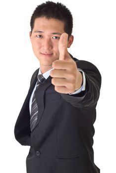 Handsome business man give you an excellent gesture.