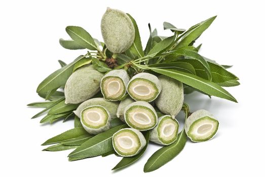 Green almonds isolated on a white background.