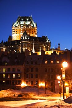 Quebec City night scene with Chateau Frontenac