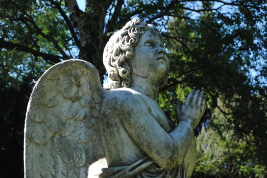 A praying angel statue.