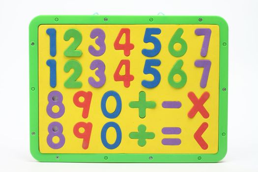 Educational board game with different numbers over white 