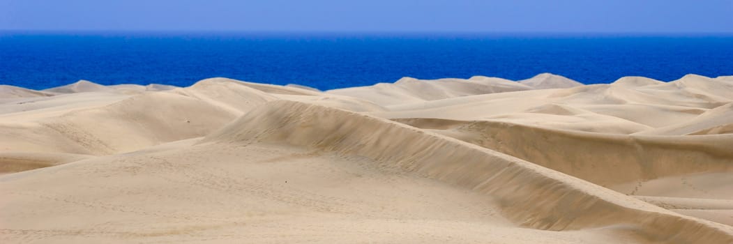 Sand dune panorame with the sea in the background.