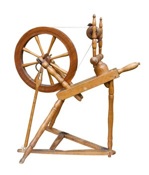 Old spinning wheel isolated on white with included clipping path