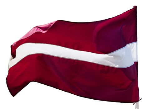 National flag of Republic of Latvia. Member of European Union and NATO. Isolated with clipping path.