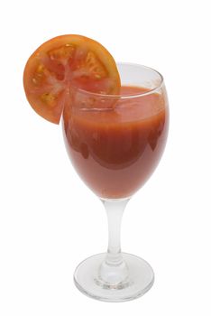 A cup of tomato juice on a white background.