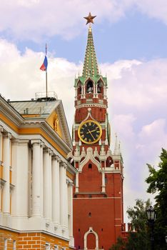 The Saviour's (Spasskaya) Tower of Kremlin and the Senate Building in Moscow, Russia