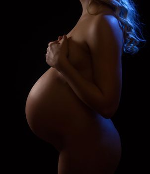 nude studio photo of the pregnant woman 