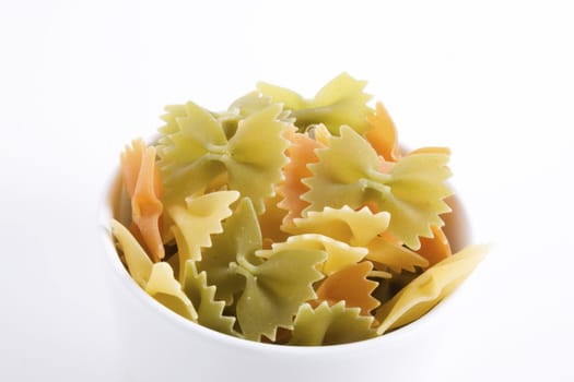 Small white bowl of farfalle pasta