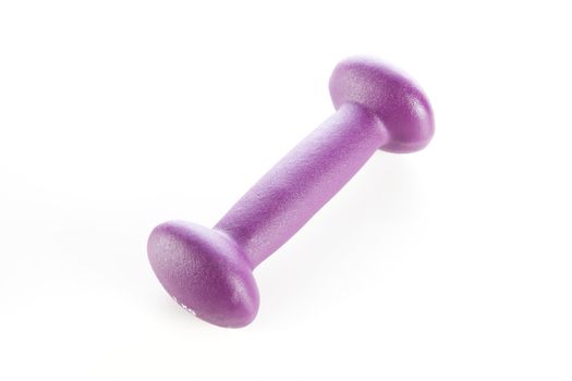 One purple dumbbell isolated on white with very soft shadows.