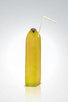 carton shaped banana juice with straw