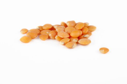 Group of red lentils on white background