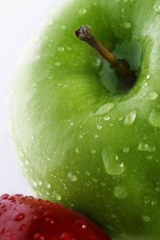 fresh green and red apples in big close up