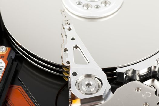 closeup of internal hard drive for computer.