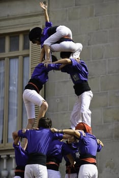 Castellers, the traditional catalan "humam tower" during the yearly city festival "Mercé"