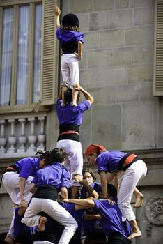 Castellers, the traditional catalan "humam tower" during the yearly city festival "Mercé"